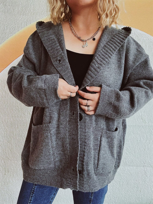 Dropped Shoulder Long Sleeve Hooded Cardigan - Trendsi