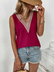 Full Size Lace Detail V-Neck Tank - Trendsi