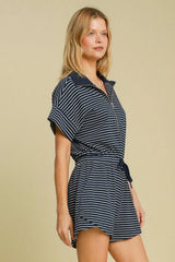 Umgee Full Size Half Zip Striped Romper Plus Size - Trendsi - Flyclothing LLC