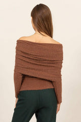 HYFVE Fuzzy Off Shoulder Textured Knit Top - Trendsi - Flyclothing LLC