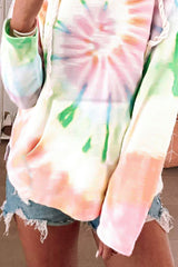 Drawstring Tie-Dye Long Sleeve Hoodie - Trendsi
