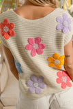 BiBi Multi Jeweled Crochet Flower Patch Sweater Vest - Trendsi - Flyclothing LLC