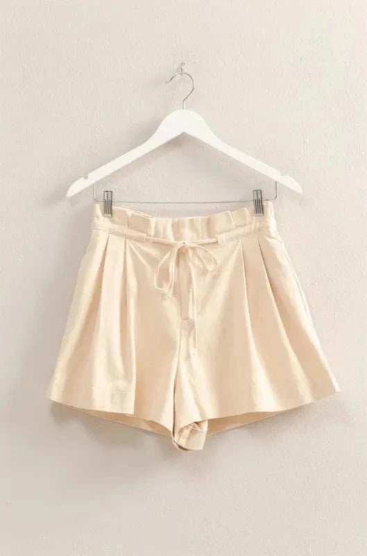 HYFVE High-Waisted Washed Twill Paperbag Shorts - Trendsi - Flyclothing LLC