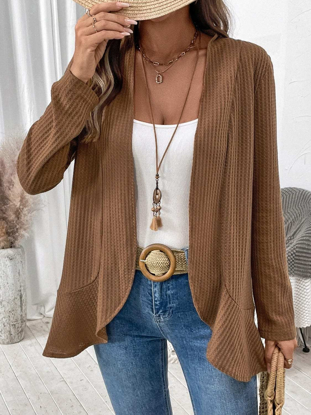 Open Front Long Sleeve Cardigan - Trendsi - Flyclothing LLC