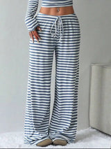 Striped Long Sleeve Crop Top and Wide Leg Pants Set - Trendsi - Flyclothing LLC