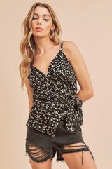 Aemi + Co Ditsy Floral Surplice Adjustable Straps Cami - Trendsi - Flyclothing LLC