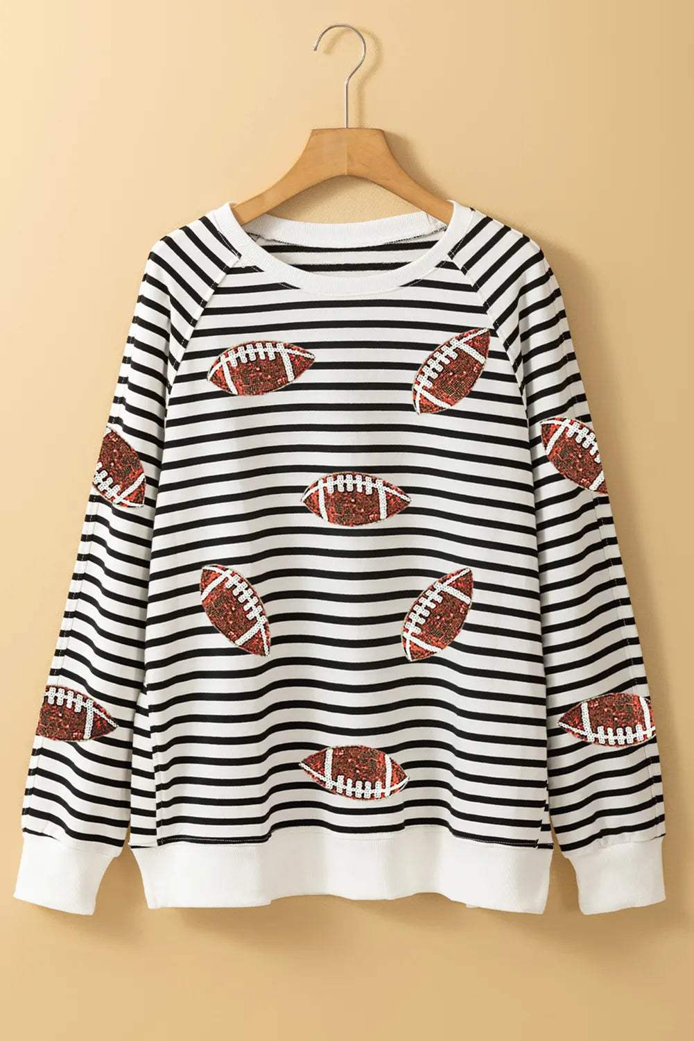 Sequin Football Striped Long Sleeve Sweatshirt - Trendsi - Flyclothing LLC