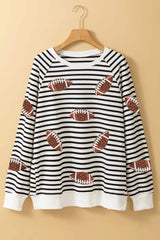 Sequin Football Striped Long Sleeve Sweatshirt - Trendsi - Flyclothing LLC