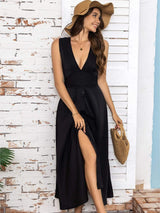 Full Size Slit V-Neck Sleeveless Midi Dress - Trendsi - Flyclothing LLC