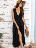 Full Size Slit V-Neck Sleeveless Midi Dress - Trendsi