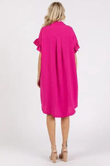 Mittoshop Button Down Flounce Sleeve Dress with Pockets - Trendsi - Flyclothing LLC