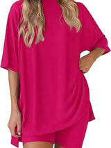 Full Size Half Sleeve T-Shirt and Shorts Set Plus Size - Trendsi - Flyclothing LLC