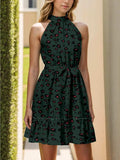 Frill Grecian Neck Tie Waist Mini Dress - Trendsi - Flyclothing LLC