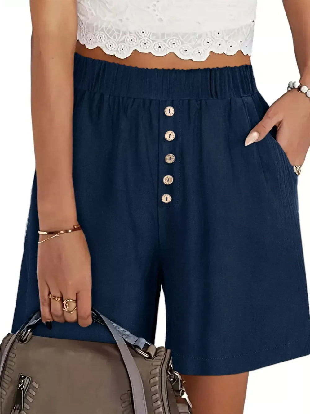 Plus Size Elastic Waist Casual Shorts - Trendsi - Flyclothing LLC