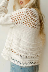 Pointelle Knit Puff Sleeve Sweater - Trendsi - Flyclothing LLC