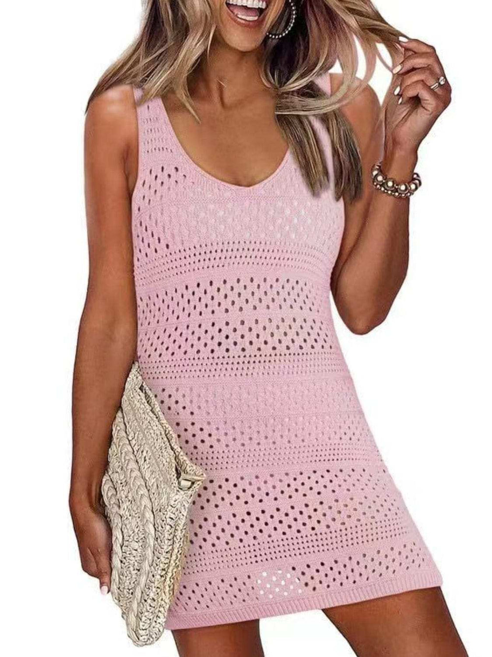 Openwork Scoop Neck Cover Up - Trendsi - Flyclothing LLC