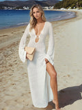 Slit Plunge Flare Sleeve Cover-Up Dress - Trendsi