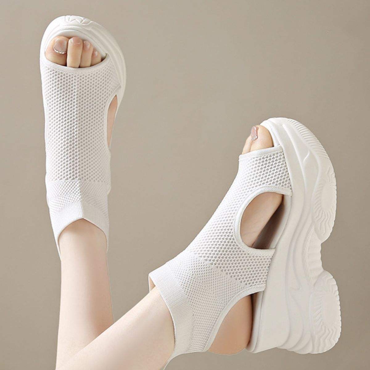 Cutout Mesh Wedge Sandals - Trendsi - Flyclothing LLC