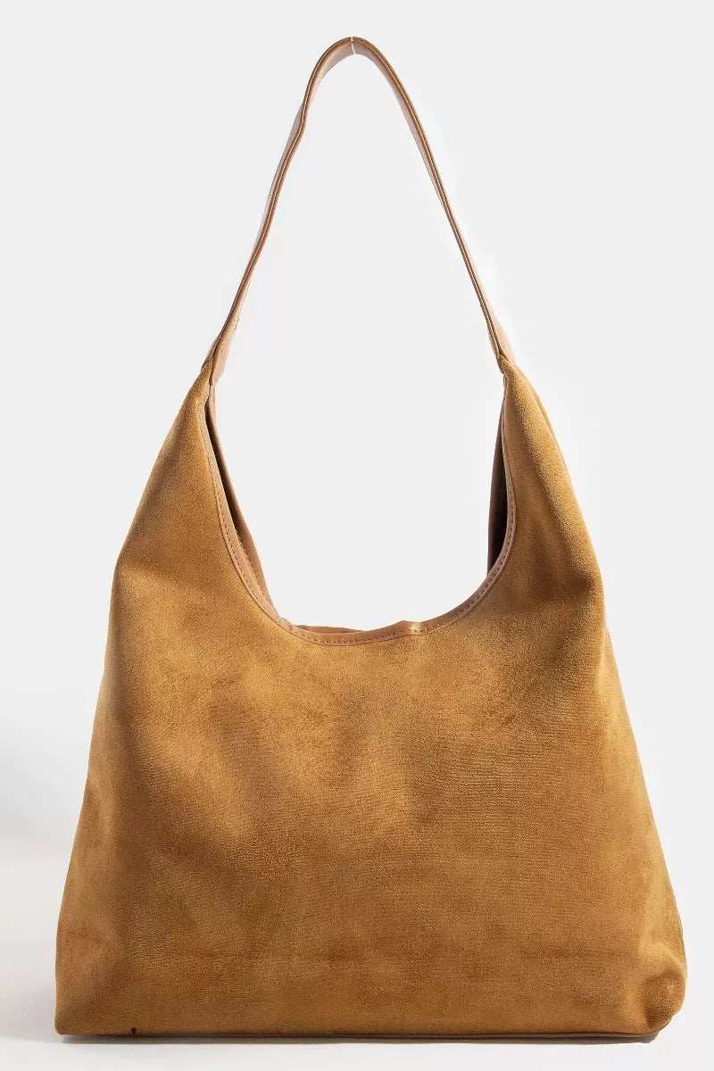 Fame Suede Faux Leather Trim Hobo Bag - Trendsi - Flyclothing LLC