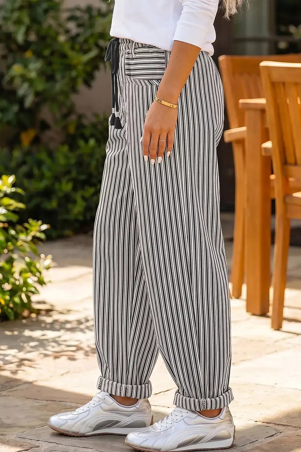 Stripe Drawstring Casual Loose Pants - Trendsi - Flyclothing LLC