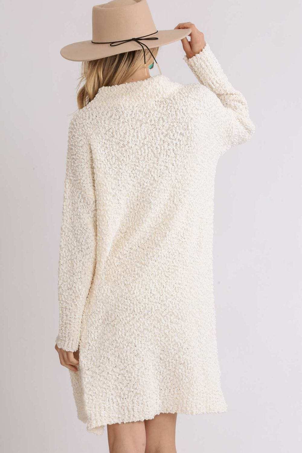 Umgee Full Size High Low Long Sleeve Boucle Sweater Dress Plus Size - Trendsi - Flyclothing LLC