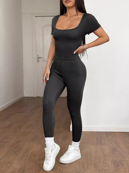 Short Sleeve Top and Leggings Set - Trendsi - Flyclothing LLC