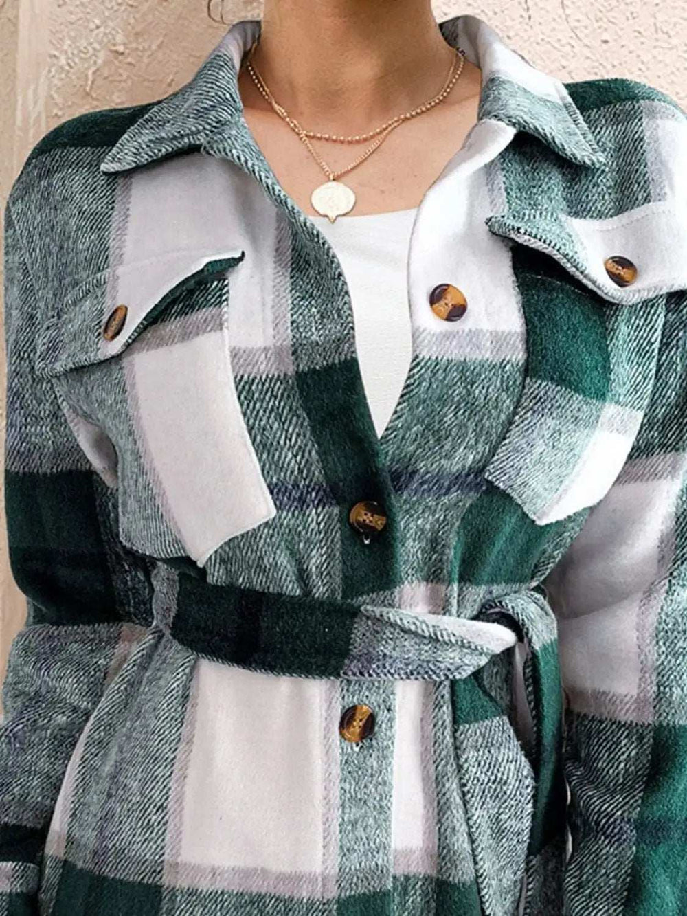 Tied Plaid Button Up Shacket - Trendsi - Flyclothing LLC