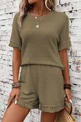 Tassel Round Neck Top and Shorts Set - Trendsi - Flyclothing LLC