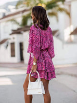 Layered Printed Surplice Mini Dress - Trendsi - Flyclothing LLC