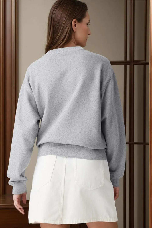 Round Neck Long Sleeve Sweatshirt - Trendsi - Flyclothing LLC