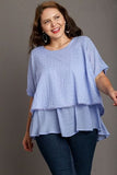 Umgee Full Size Eyelet Layered Short Sleeve Blouse Plus Size - Trendsi