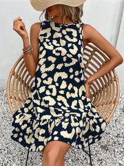 Vestido de tirantes con cuello redondo y estampado de leopardo anudado