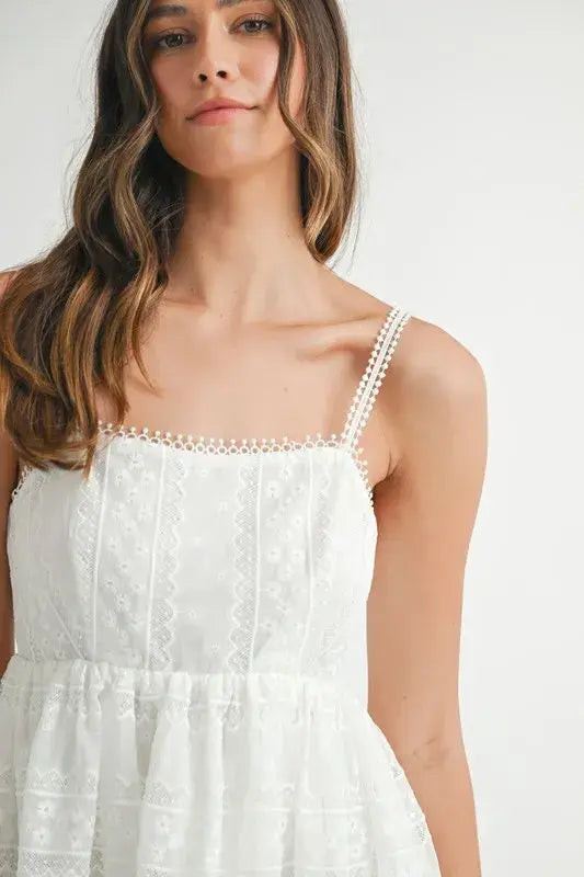 MABLE Eyelet Lace Babydoll Mini Cami Dress - Trendsi - Flyclothing LLC