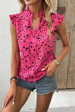 Tied Printed Tie Neck Cap Sleeve Blouse - Trendsi