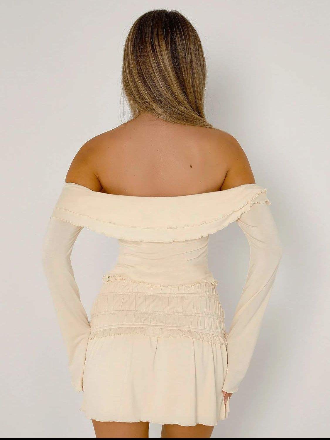 Devine Twisted Ruffled Off-Shoulder Long Sleeve T-Shirt - Trendsi - Flyclothing LLC