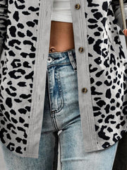 Full Size Leopard Collared Neck Button Up Long Sleeve Jacket - Trendsi