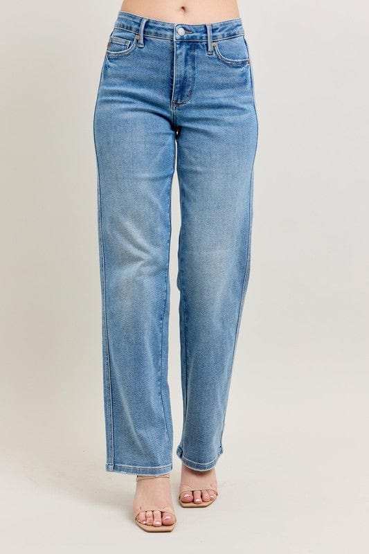 Judy Blue Full Size Tummy Control Vintage Wash Straight Jeans Plus Size - Trendsi - Flyclothing LLC