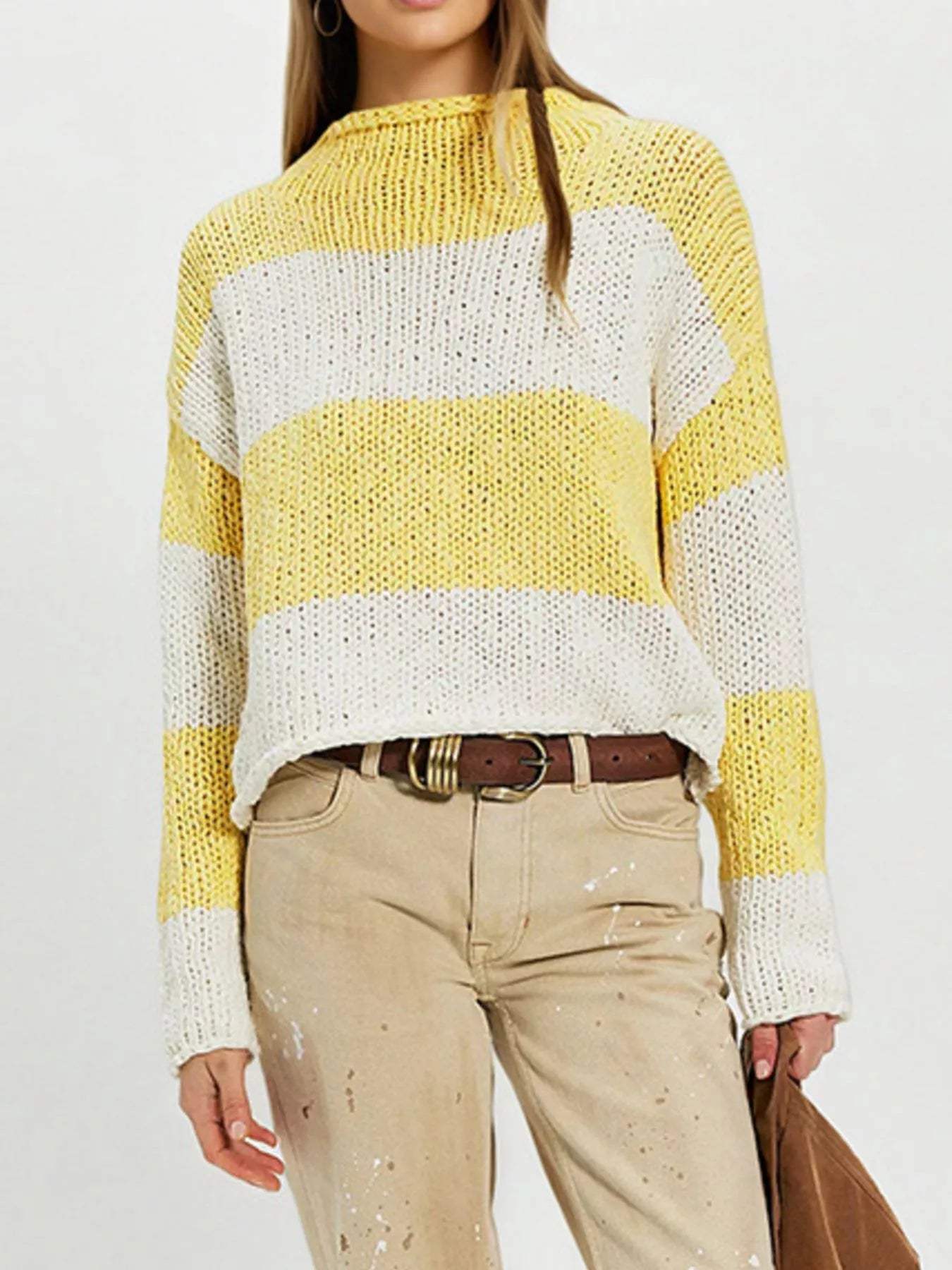 Chunky Knit Striped Sweater - Trendsi - Flyclothing LLC