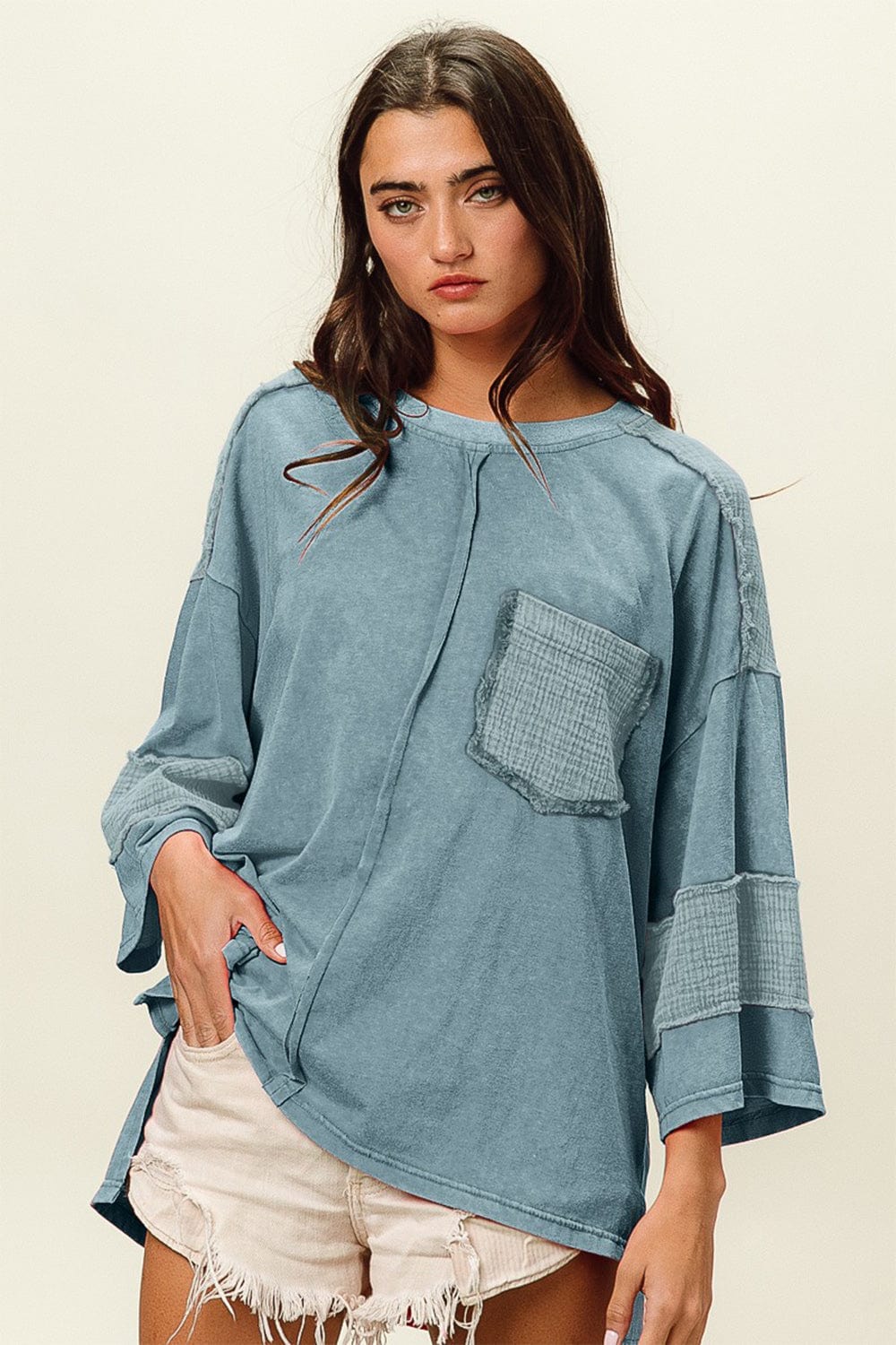 BiBi High-Low Washed T-Shirt - Trendsi