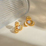 Stainless Steel Zircon Flower Shape Earrings - Trendsi