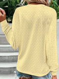Eyelet Notched Long Sleeve T-Shirt - Trendsi - Flyclothing LLC