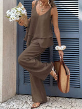 V-Neck Top and Wide-Leg Pants Set - Trendsi - Flyclothing LLC