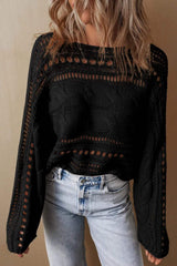 Cable-Knit Openwork Long Sleeve Sweater - Trendsi - Flyclothing LLC