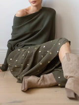 Boat Neck Long Sleeve Sweater - Trendsi - Flyclothing LLC