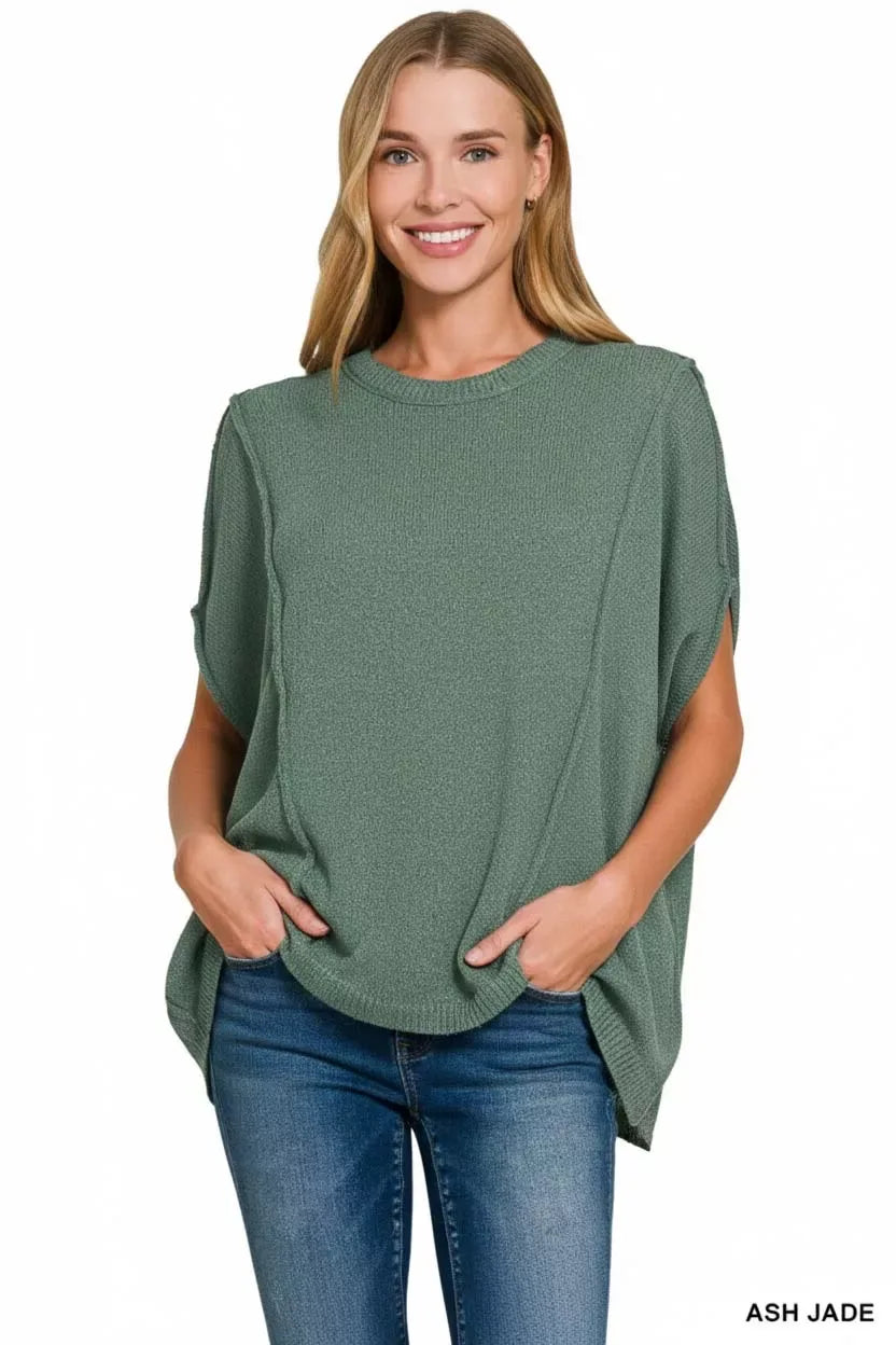 Zenana Drop Shoulder Short Sleeve Knit Top - Trendsi - Flyclothing LLC