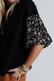 Contrast Floral Puff Sleeve Oversized Top - Trendsi - Flyclothing LLC