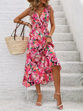 Ruffled Smocked Printed Sleeveless Dress - Trendsi