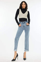 Kancan Raw Hem High Rise Straight Jeans - Trendsi - Flyclothing LLC