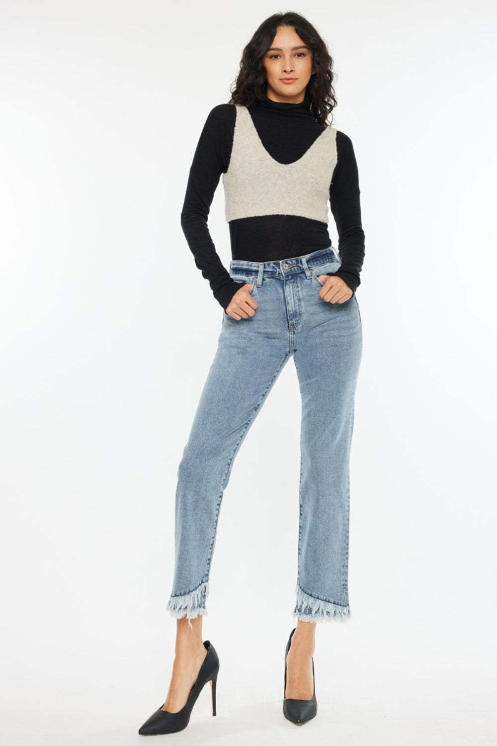 Kancan Raw Hem High Rise Straight Jeans - Trendsi - Flyclothing LLC