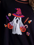Halloween Ghost Sequin Exposed Seam Sweatshirt - Trendsi - Flyclothing LLC